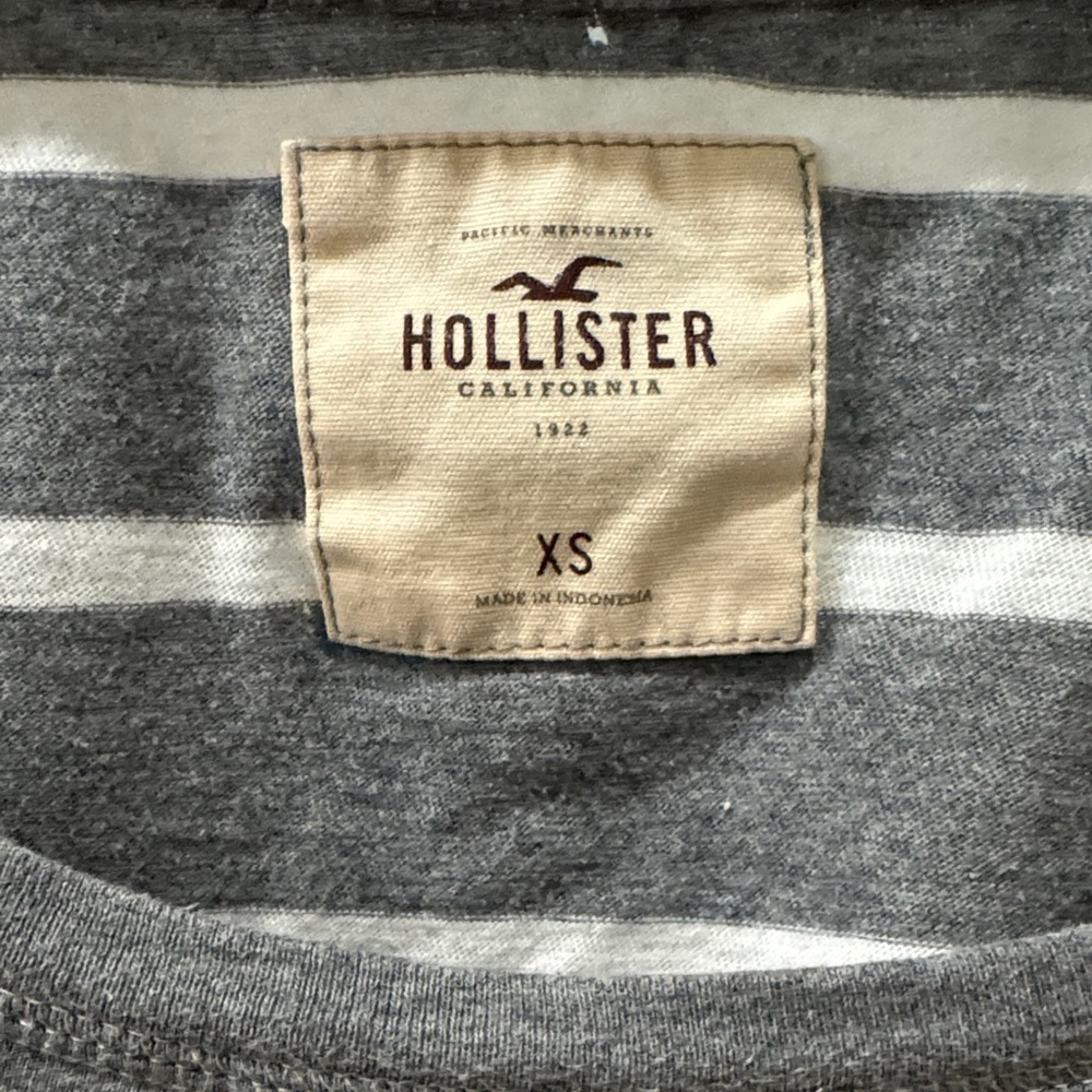 Hollister Gray White Striped 3/4 Sleeves cotton shirt Top XS - Picture 3 of 13